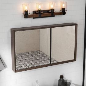 4-Light Industrial Farmhouse Vanity Light, Wood & Black Metal Clear Glass Shade for Bathroom Kitchen