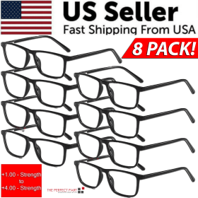 Reading Glasses Mens Womens Unisex Readers Eyeglasses 8 Pack Glasses New Square (Strength: =+3.75 Strength)