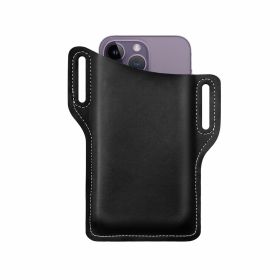 Men Cell Phone Belt Pack Bag Loop Waist Holster Pouch Case Leather Wallet Cover (Color: Black)