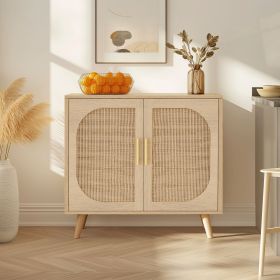 Buffet Cabinet with Storage, Accent Bathroom Floor Cabinet,with Two Doors and 4 compartments forStorage,Cabinet with Solid Wood Feet (Color: Natural)